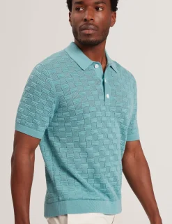 Basket Knit Wool Blend Short Sleeve Polo