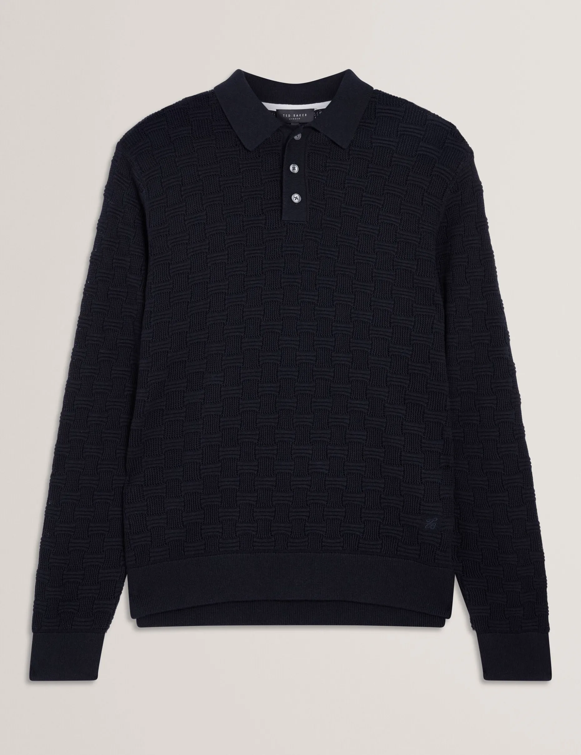Basket Texture Silk Blend Long Sleeve Polo