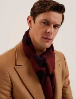 Block Check Scarf With Fringe Trim