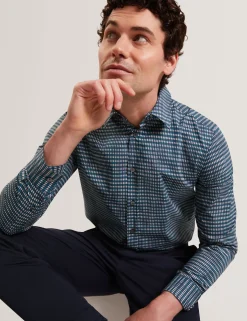 Blurred Check Cotton Long Sleeve Shirt