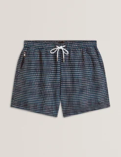Blurred Check Mid-Length Swim Shorts