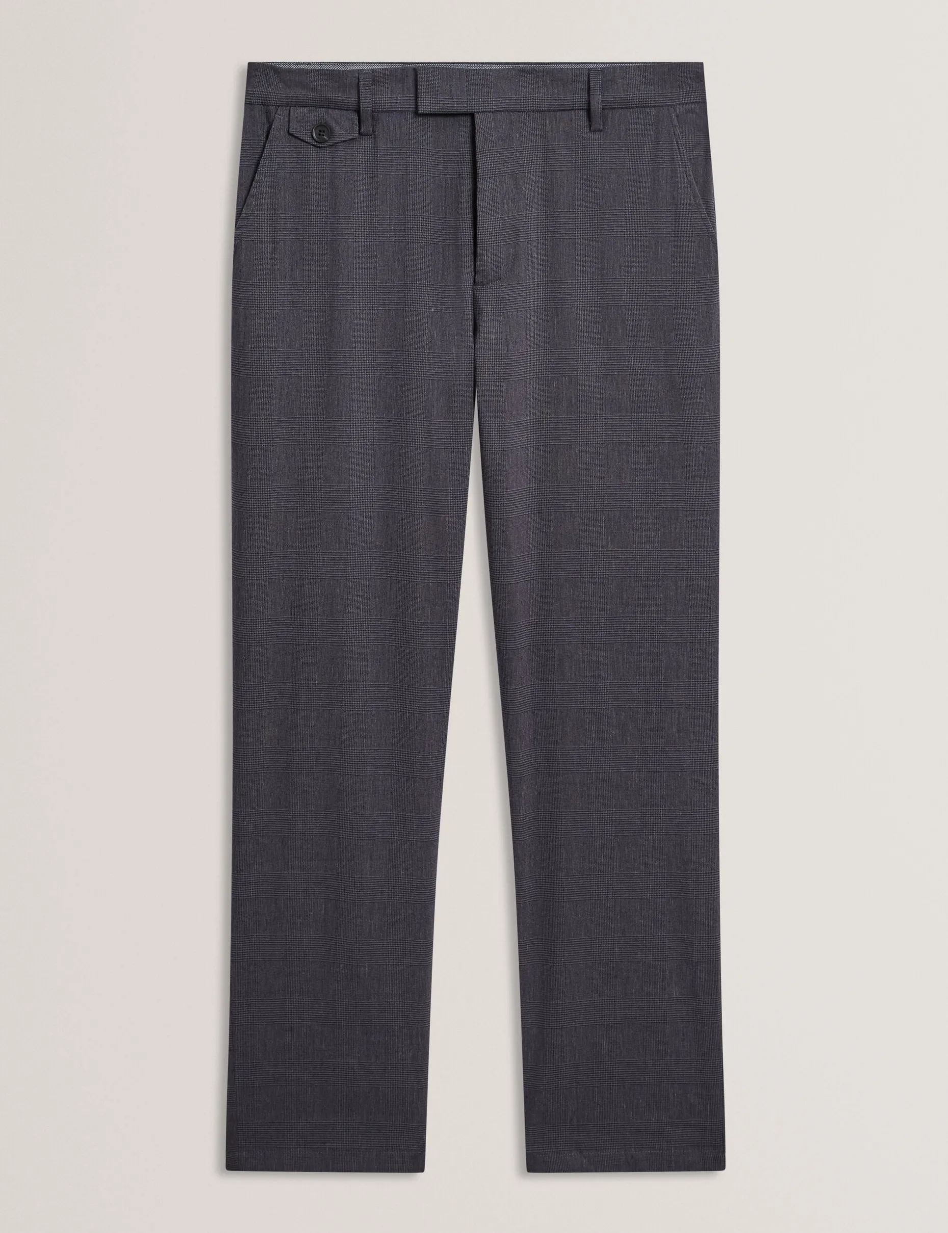 Checked Linen Blend Regular Fit Trousers
