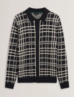 Check Print Button-Through Knit Polo