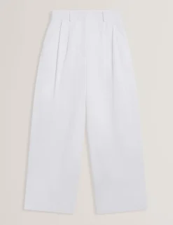 Cotton Pleated Front Wide Leg Trousers