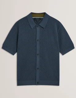 Diamond Crochet Knit Short Sleeve Shirt