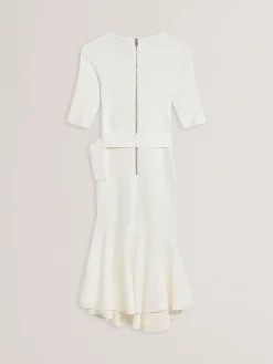 Flippy Hem Knitted Midi Dress With Belt