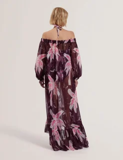 Floral Bardot Maxi Dress Beach Cover-Up