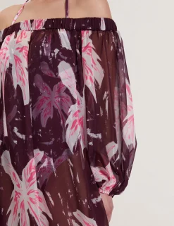 Floral Bardot Maxi Dress Beach Cover-Up