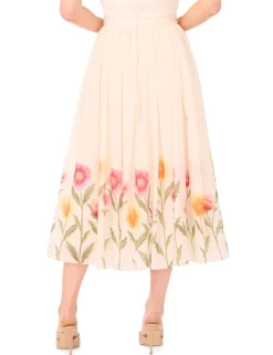 Floral Hem Woven A-Line Midi Skirt