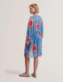 Floral Print Chiffon Mini Beach Kaftan