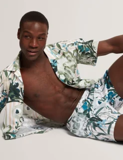 Floral Stripe Elasticated Swim Shorts