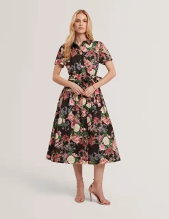 Floral Tie Waist Midi Shirt Dress