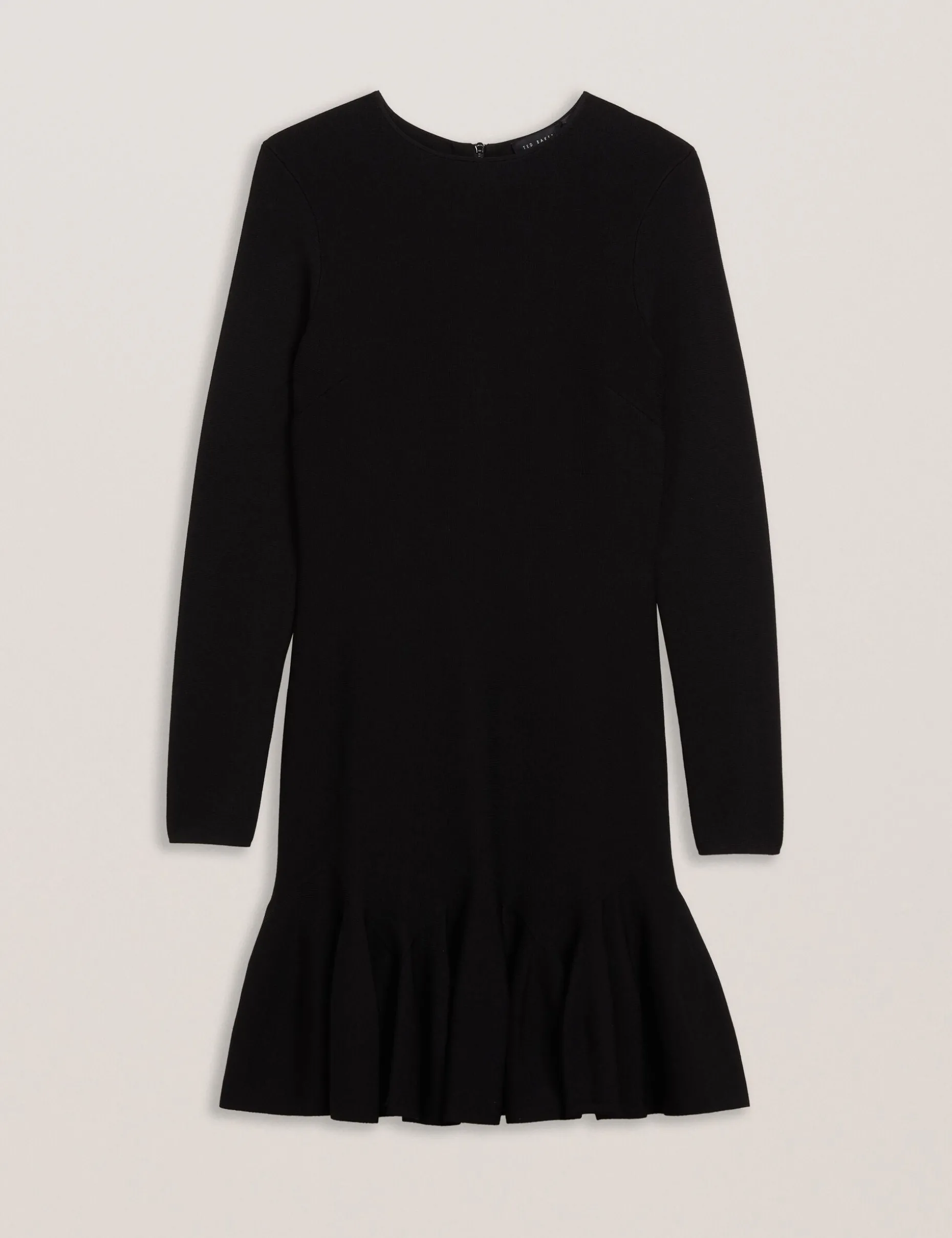 Flounce Hem Long Sleeve Knitted Mini Dress