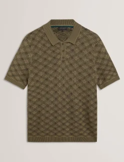 Geometric Open Knit Short Sleeve Polo