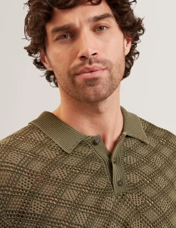 Geometric Open Knit Short Sleeve Polo