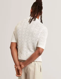 Geometric Open Knit Short Sleeve Polo