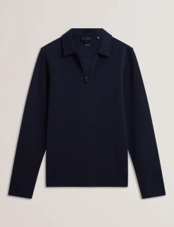 Herringbone Zip Neck Long Sleeve Polo