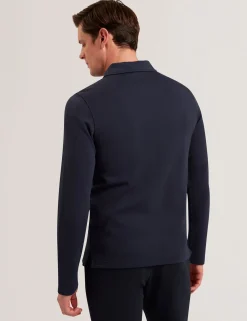 Herringbone Zip Neck Long Sleeve Polo