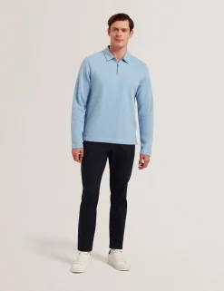 Herringbone Zip Neck Long Sleeve Polo