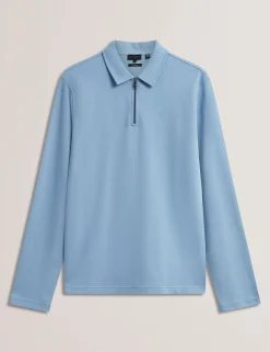 Herringbone Zip Neck Long Sleeve Polo