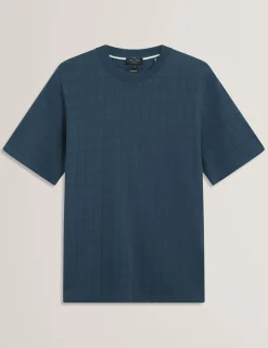 Jacquard Textured Grid Cotton T-Shirt