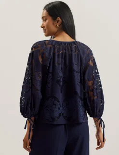 Lace 3/4 Balloon Sleeve Blouse