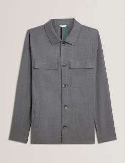 Lightweight Wool Blend Shirt Jacket