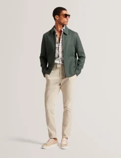 Linen Blend Zip Up Harrington Jacket