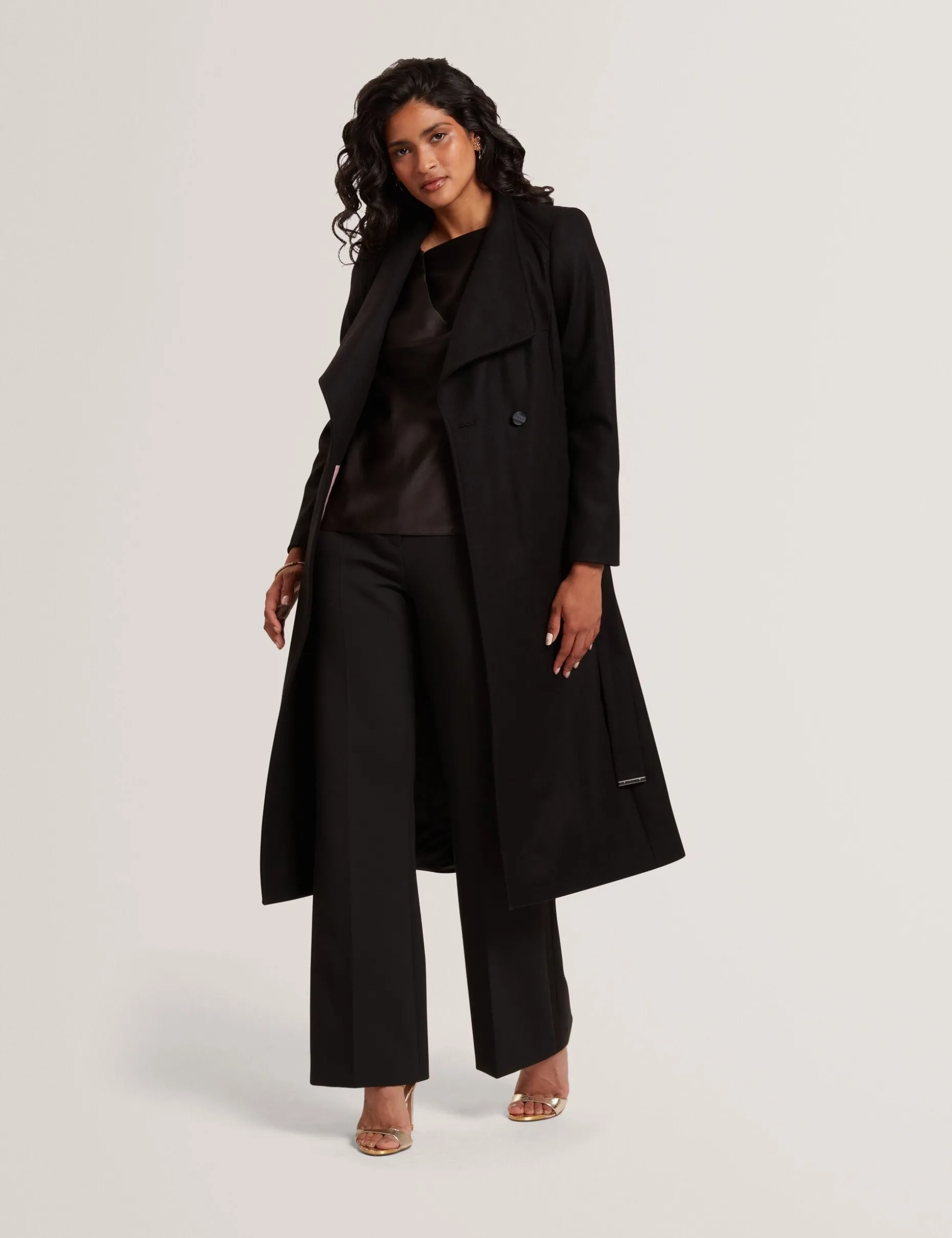 Longline Belted Wool Wrap Coat