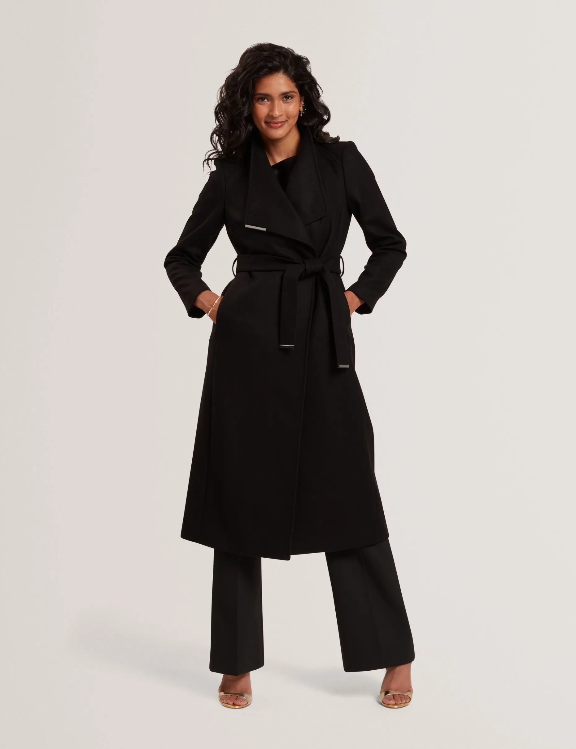 Longline Belted Wool Wrap Coat