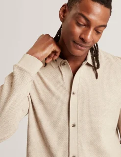 Long Sleeve Textured Button-Through Polo