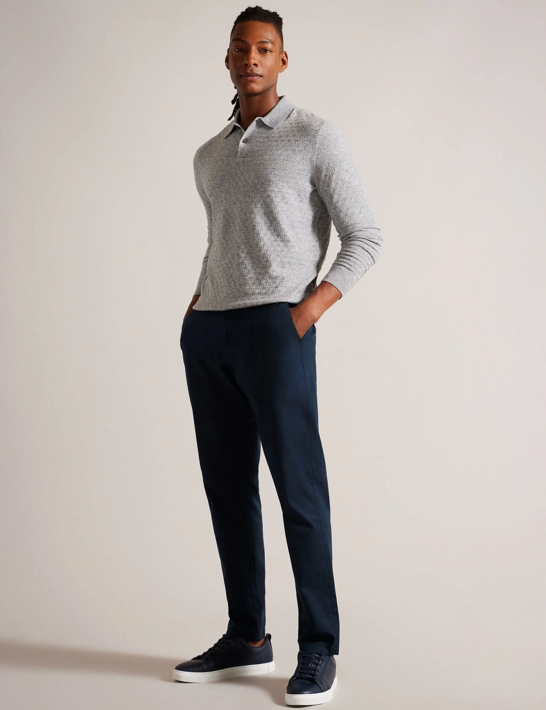 Long Sleeve T Stitch Knitted Polo