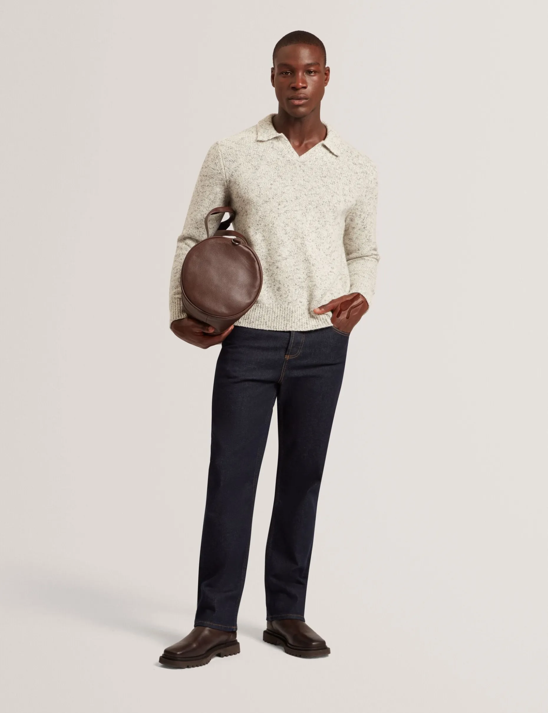Melange Knit Long Sleeve Polo Shirt