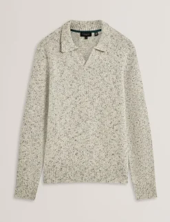Melange Knit Long Sleeve Polo Shirt