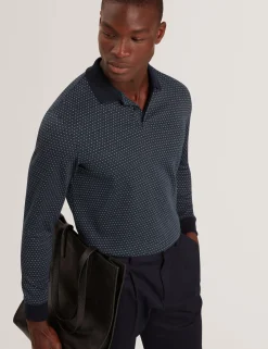 Micro Geo Jacquard Long Sleeve Polo