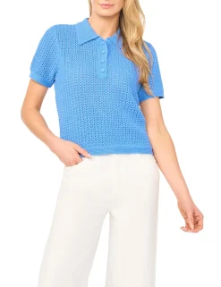 Open Knit Short Sleeve Polo Shirt