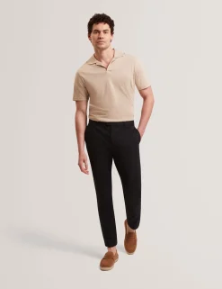 Open Neck Cotton Linen Polo Shirt
