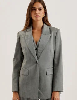 Oversized Herringbone Single Breasted Blazer