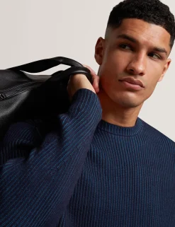 Plated Rib Knit Crew Neck Sweater