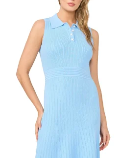 Pointelle Knit Collared Neck Midi Dress