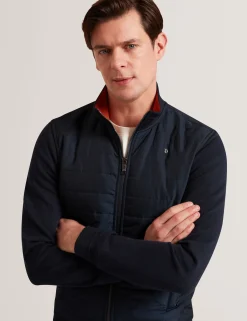 Quilted Front Zip-Through Knit Jacket