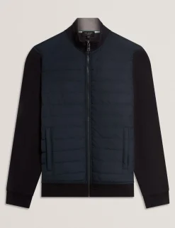 Quilted Front Zip-Through Knit Jacket
