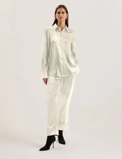Satin Longline Covered Placket Blouse