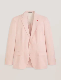 Single Breasted Two Button Notch Flat Front Linen Suit Jacket