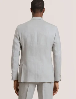 Single Breasted Two Button Notch Flat Front Linen Suit Jacket