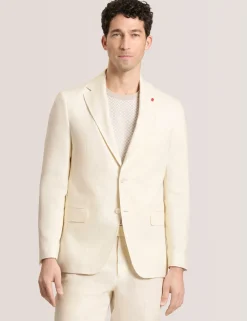 Single Breasted Two Button Notch Flat Front Linen Suit Jacket
