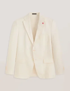 Single Breasted Two Button Notch Flat Front Linen Suit Jacket
