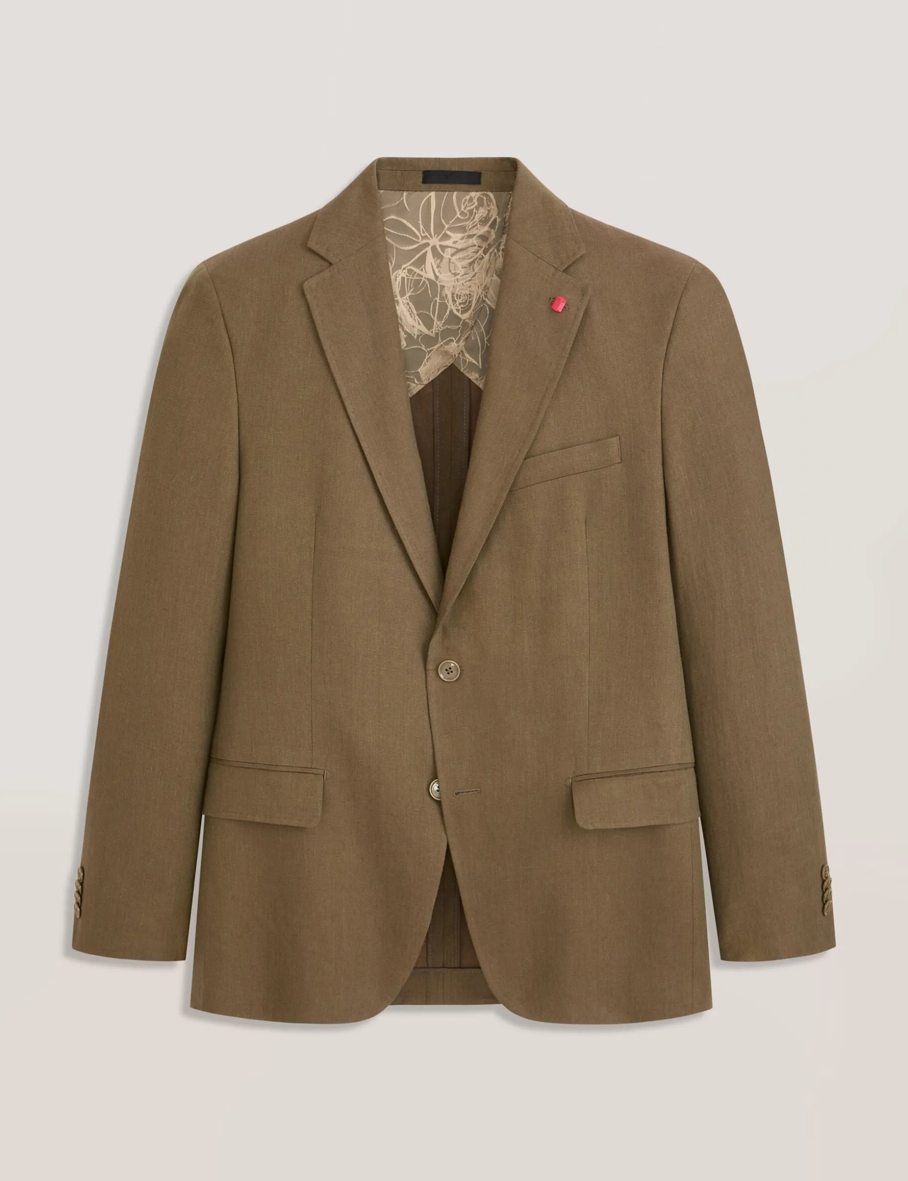 Single Breasted Two Button Notch Flat Front Linen Suit Jacket