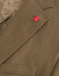 Single Breasted Two Button Notch Flat Front Linen Suit Jacket