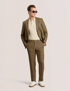 Single Breasted Two Button Notch Flat Front Linen Suit Jacket